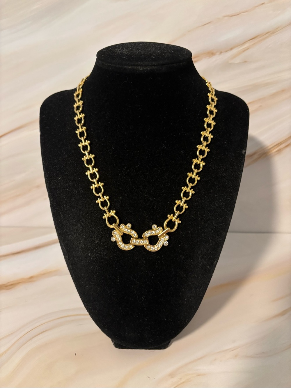 Gold Crystal Link Necklace 16.5”